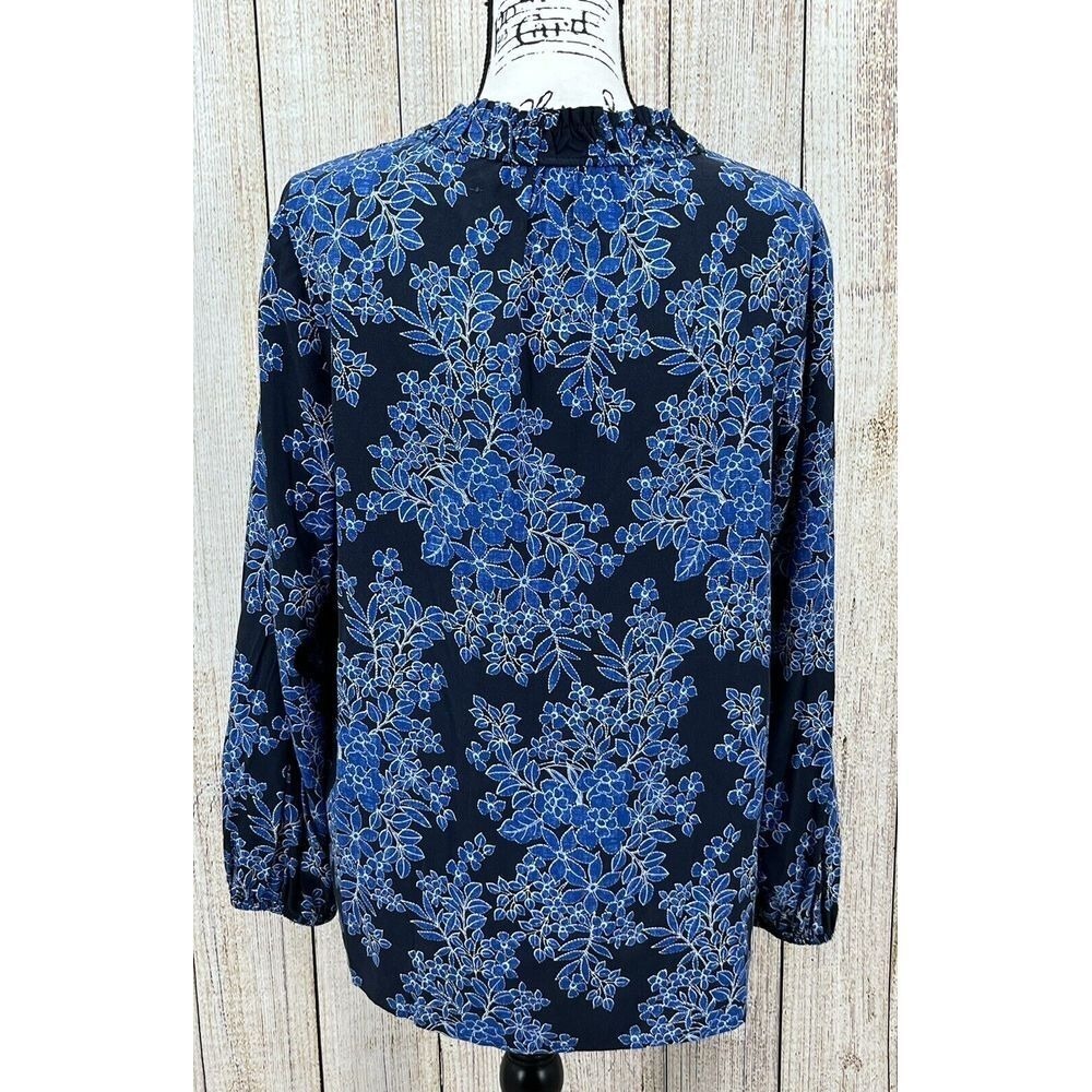 Tommy Hilfiger Blue Floral Blouse Size Medium Long Sleeve Tunic Lightweight - Picture 2 of 7